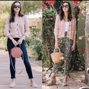 Madewell Women’s Medium Hillview Fisherman Cardigan Pink Sweater Cottagecore